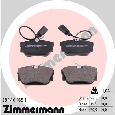 Комплект тормозных колодок, дисковый тормоз ZIMMERMANN 234461651