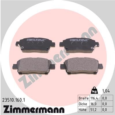 Комплект тормозных колодок, дисковый тормоз ZIMMERMANN 235101601
