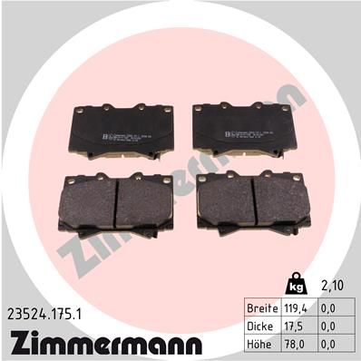Комплект тормозных колодок, дисковый тормоз ZIMMERMANN 235241751