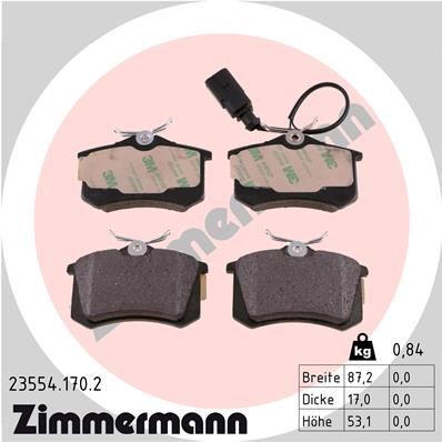 Комплект тормозных колодок, дисковый тормоз ZIMMERMANN 235541702