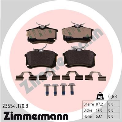 Комплект тормозных колодок, дисковый тормоз ZIMMERMANN 235541703