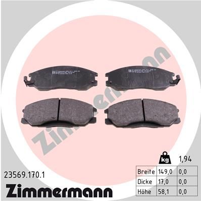 Комплект тормозных колодок, дисковый тормоз ZIMMERMANN 235691701