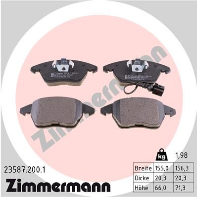 Комплект тормозных колодок, дисковый тормоз ZIMMERMANN 235872001