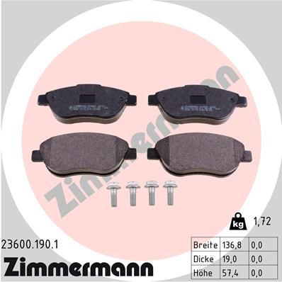Комплект тормозных колодок, дисковый тормоз ZIMMERMANN 236001901
