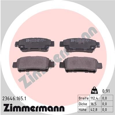 Комплект тормозных колодок, дисковый тормоз ZIMMERMANN 236461651