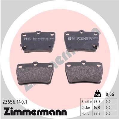 Комплект тормозных колодок, дисковый тормоз ZIMMERMANN 236561401