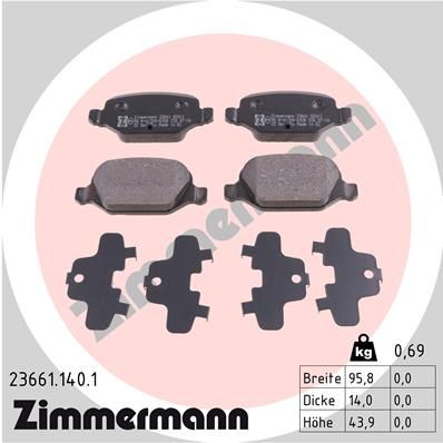 Комплект тормозных колодок, дисковый тормоз ZIMMERMANN 236611401