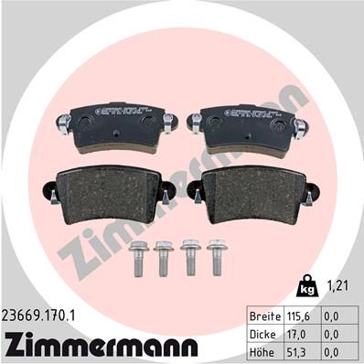 Комплект тормозных колодок, дисковый тормоз ZIMMERMANN 236691701