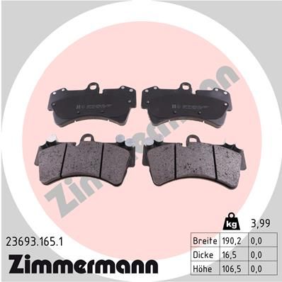 Комплект тормозных колодок, дисковый тормоз ZIMMERMANN 236931651