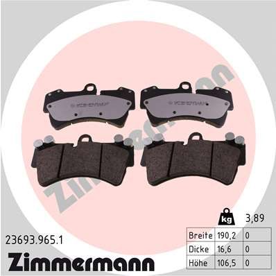 Комплект тормозных колодок, дисковый тормоз ZIMMERMANN 236939651