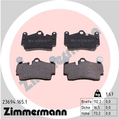 Комплект тормозных колодок, дисковый тормоз ZIMMERMANN 236941651