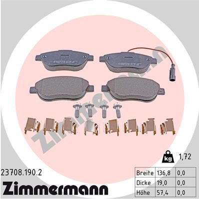 Комплект тормозных колодок, дисковый тормоз ZIMMERMANN 237081902