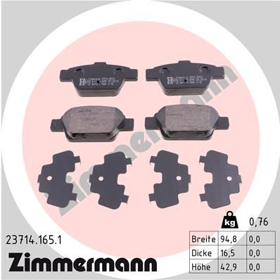 Комплект тормозных колодок, дисковый тормоз ZIMMERMANN 237141651