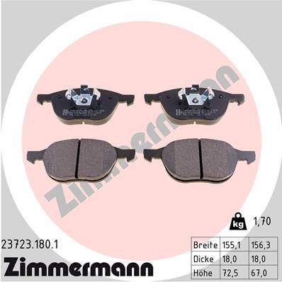 Комплект тормозных колодок, дисковый тормоз ZIMMERMANN 237231801