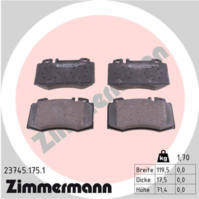 Комплект тормозных колодок, дисковый тормоз ZIMMERMANN 237451751