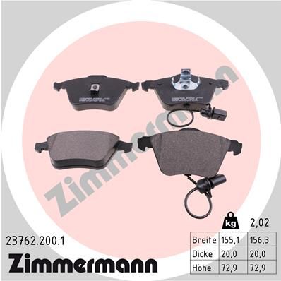 Комплект тормозных колодок, дисковый тормоз ZIMMERMANN 237622001