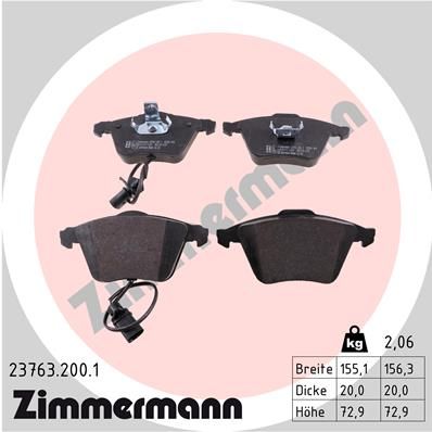 Комплект тормозных колодок, дисковый тормоз ZIMMERMANN 237632001
