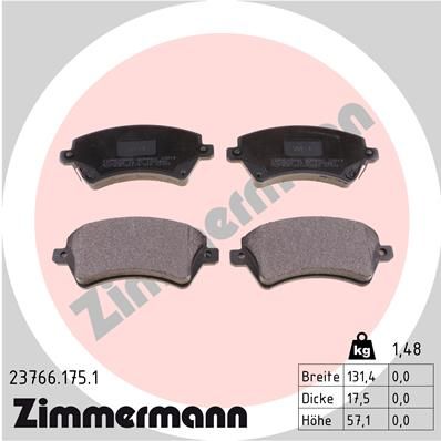 Комплект тормозных колодок, дисковый тормоз ZIMMERMANN 237661751