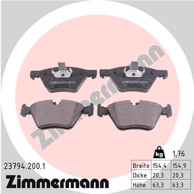 Комплект тормозных колодок, дисковый тормоз ZIMMERMANN 237942001