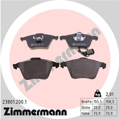 Комплект тормозных колодок, дисковый тормоз ZIMMERMANN 238012001