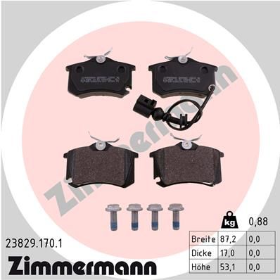 Комплект тормозных колодок, дисковый тормоз ZIMMERMANN 238291701