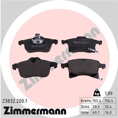 Комплект тормозных колодок, дисковый тормоз ZIMMERMANN 238322001