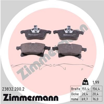 Комплект тормозных колодок, дисковый тормоз ZIMMERMANN 238322002