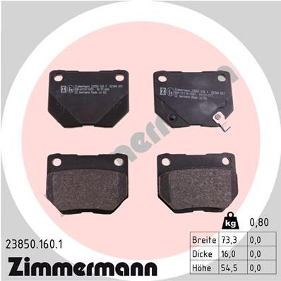 Комплект тормозных колодок, дисковый тормоз ZIMMERMANN 238501601
