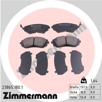 Комплект тормозных колодок, дисковый тормоз ZIMMERMANN 238651801
