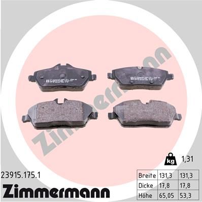 Комплект тормозных колодок, дисковый тормоз ZIMMERMANN 239151751