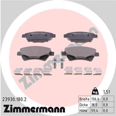 Комплект тормозных колодок, дисковый тормоз ZIMMERMANN 239301802
