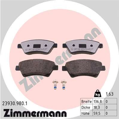 Комплект тормозных колодок, дисковый тормоз ZIMMERMANN 239309801