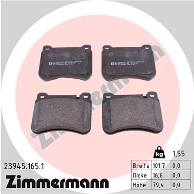 Комплект тормозных колодок, дисковый тормоз ZIMMERMANN 239451651