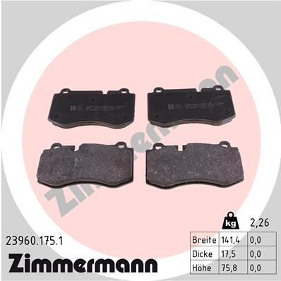 Комплект тормозных колодок, дисковый тормоз ZIMMERMANN 239601751