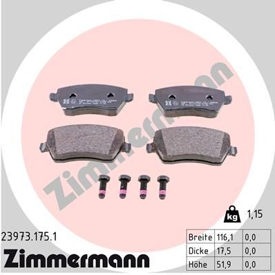 Комплект тормозных колодок, дисковый тормоз ZIMMERMANN 239731751