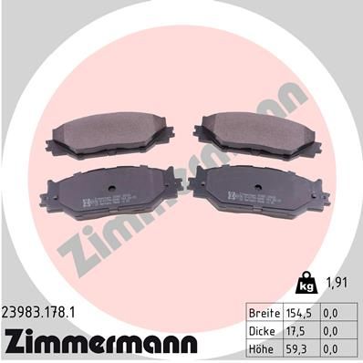 Комплект тормозных колодок, дисковый тормоз ZIMMERMANN 239831781