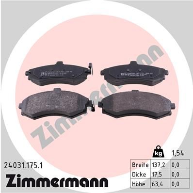 Комплект тормозных колодок, дисковый тормоз ZIMMERMANN 240311751