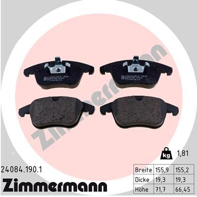 Комплект тормозных колодок, дисковый тормоз ZIMMERMANN 240841901