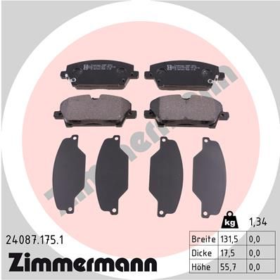 Комплект тормозных колодок, дисковый тормоз ZIMMERMANN 240871751