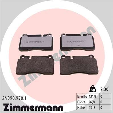 Комплект тормозных колодок, дисковый тормоз ZIMMERMANN 240989701