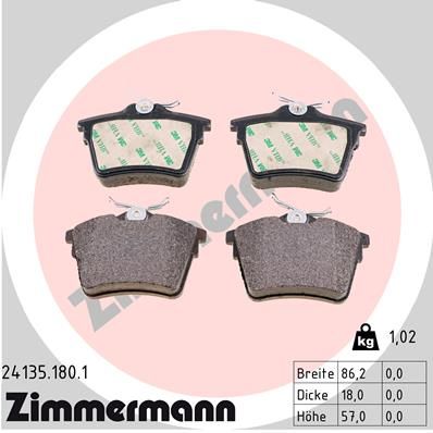 Комплект тормозных колодок, дисковый тормоз ZIMMERMANN 241351801