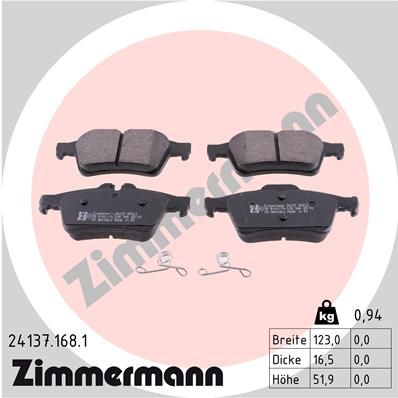 Комплект тормозных колодок, дисковый тормоз ZIMMERMANN 241371681