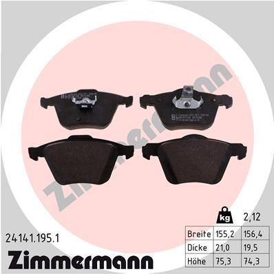 Комплект тормозных колодок, дисковый тормоз ZIMMERMANN 241411951