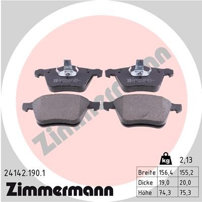 Комплект тормозных колодок, дисковый тормоз ZIMMERMANN 241421901