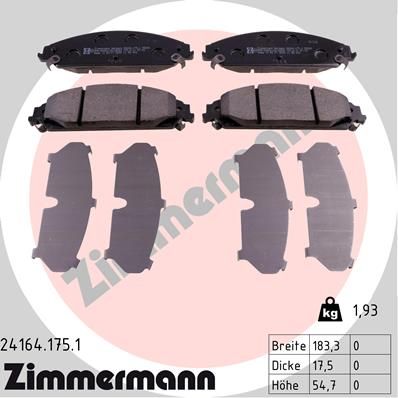 Комплект тормозных колодок, дисковый тормоз ZIMMERMANN 241641751