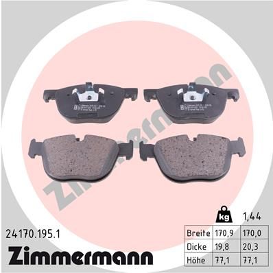 Комплект тормозных колодок, дисковый тормоз ZIMMERMANN 241701951
