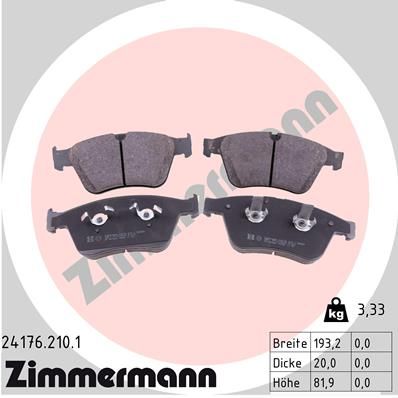 Комплект тормозных колодок, дисковый тормоз ZIMMERMANN 241762101