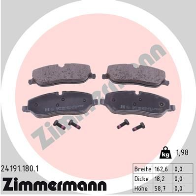 Комплект тормозных колодок, дисковый тормоз ZIMMERMANN 241911801