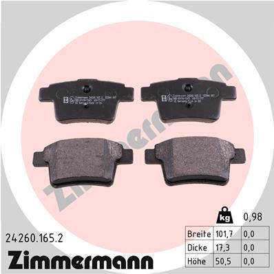Комплект тормозных колодок, дисковый тормоз ZIMMERMANN 242601652
