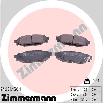 Комплект тормозных колодок, дисковый тормоз ZIMMERMANN 242711501
